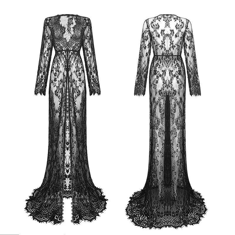 Women Front Split Long Maxi Maternity Lace Dress Pregnant Gown Photography Prop image 3
