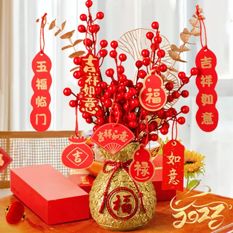 2024 Chinese New Year Decoration Red Fortune Fruit Artificial Golden Eucalyptus image 7