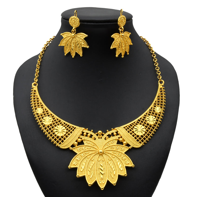ANIID Luxury Indian Jewelry Sets for Women Party Dubai 24K Gold Color Necklace image 17