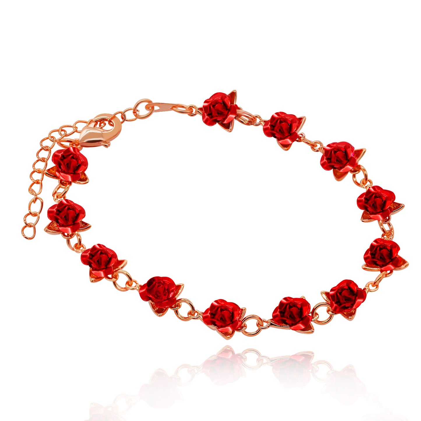 Uloveido Cute Red Rose Flower Charm Bracelet for Women Girls 18K Gold Plated image 4