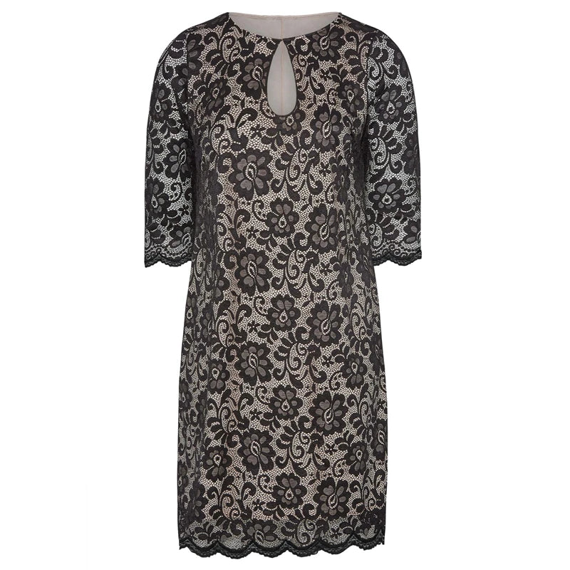 Plus Size Spring Autumn Elegant Lace Dress Women Keyhole 3/4 Sleeve Midi Party image 4