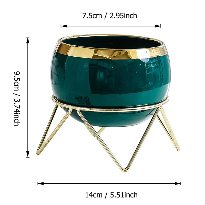 Nordic INS Style Luxury Gilded Ceramic Small Flowerpot with Golden Bracket Crea image 20