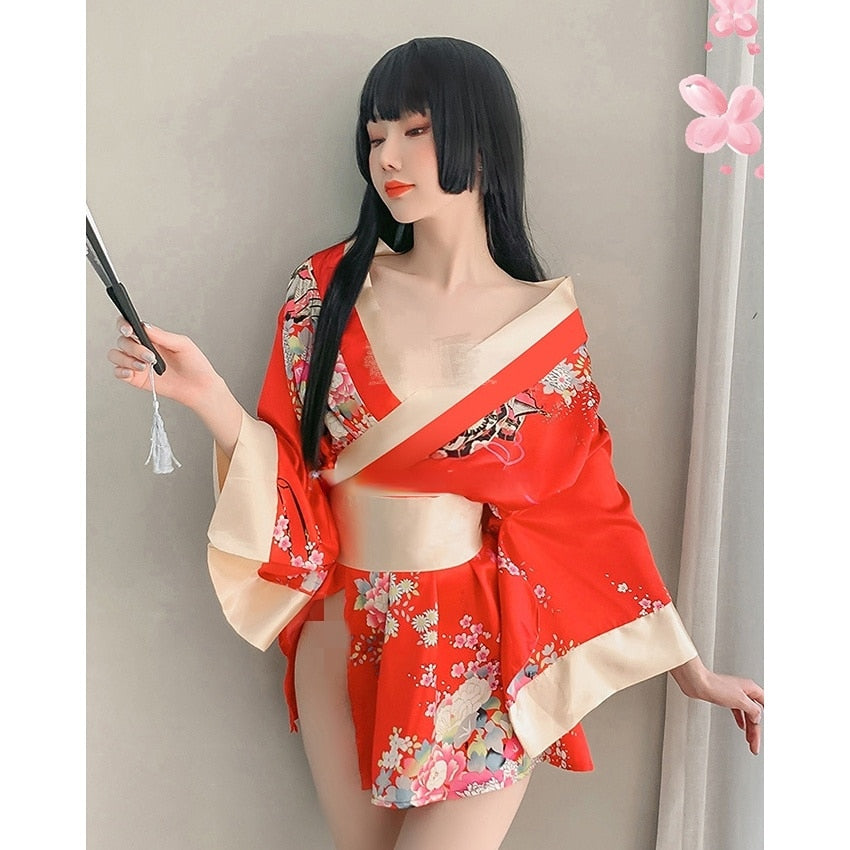 Japanese Kimono Dress for Women Cardigan Gorgeous Floral Print Yukata Asian Obi image 2