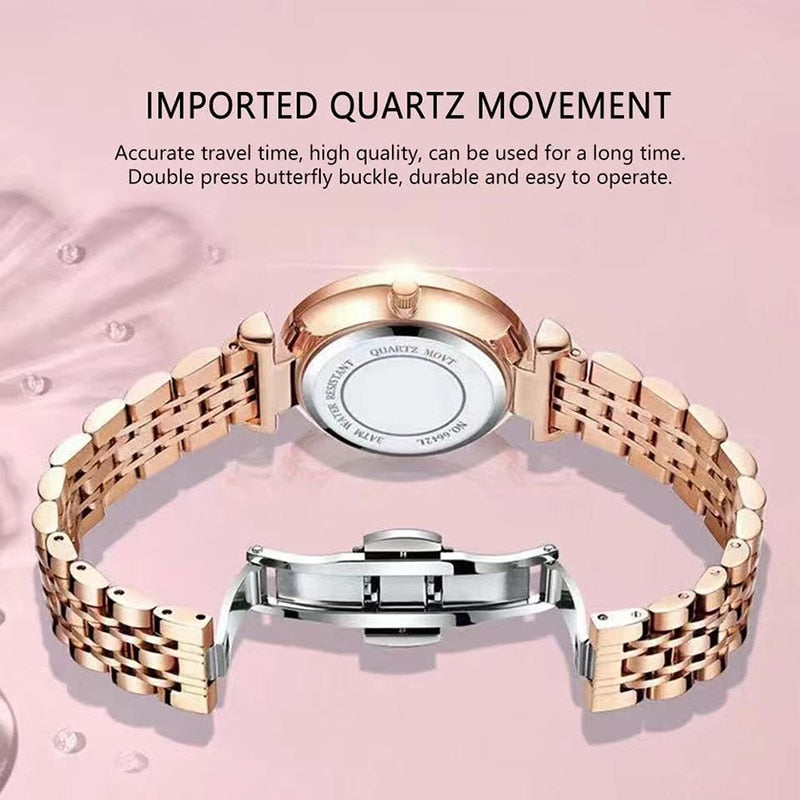 POEDAGAR Watch for Women Luxury Jewelry Design Rose Gold Steel Quartz Wristwatc image 9