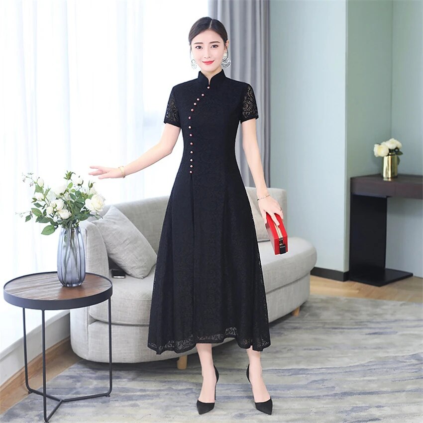 2022 News Summer Aodai Vietnam Qipao Dress for Women Traditional Clothing Lace image 5