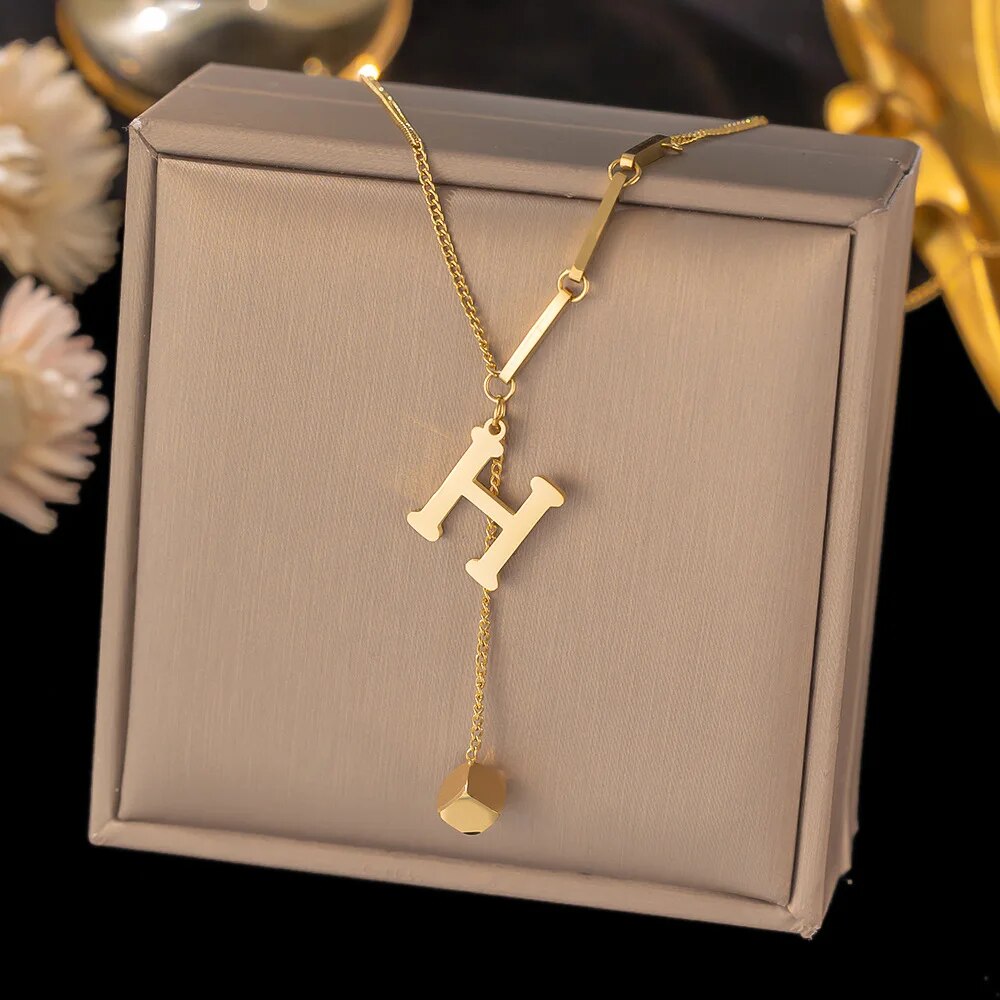 Stainless Steel Initial Letter Necklace For Women Gold Color 26 Alphabet Pendan image 6