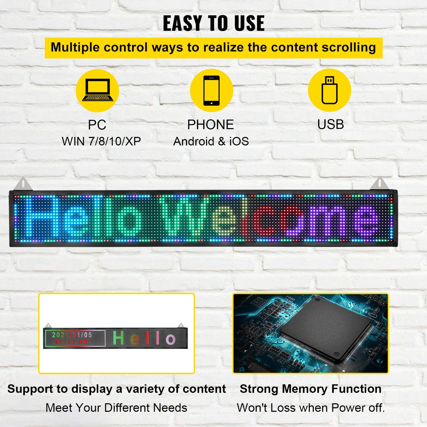 VEVOR Wi-Fi LED Scrolling Sign Full Color P4/P5/P6/P10 DIY Programmable Message image 8