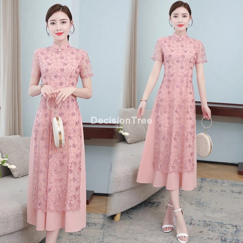 2022 ao dai cheongsam folk style vietnam chiffon aodai graceful stand collar el image 1