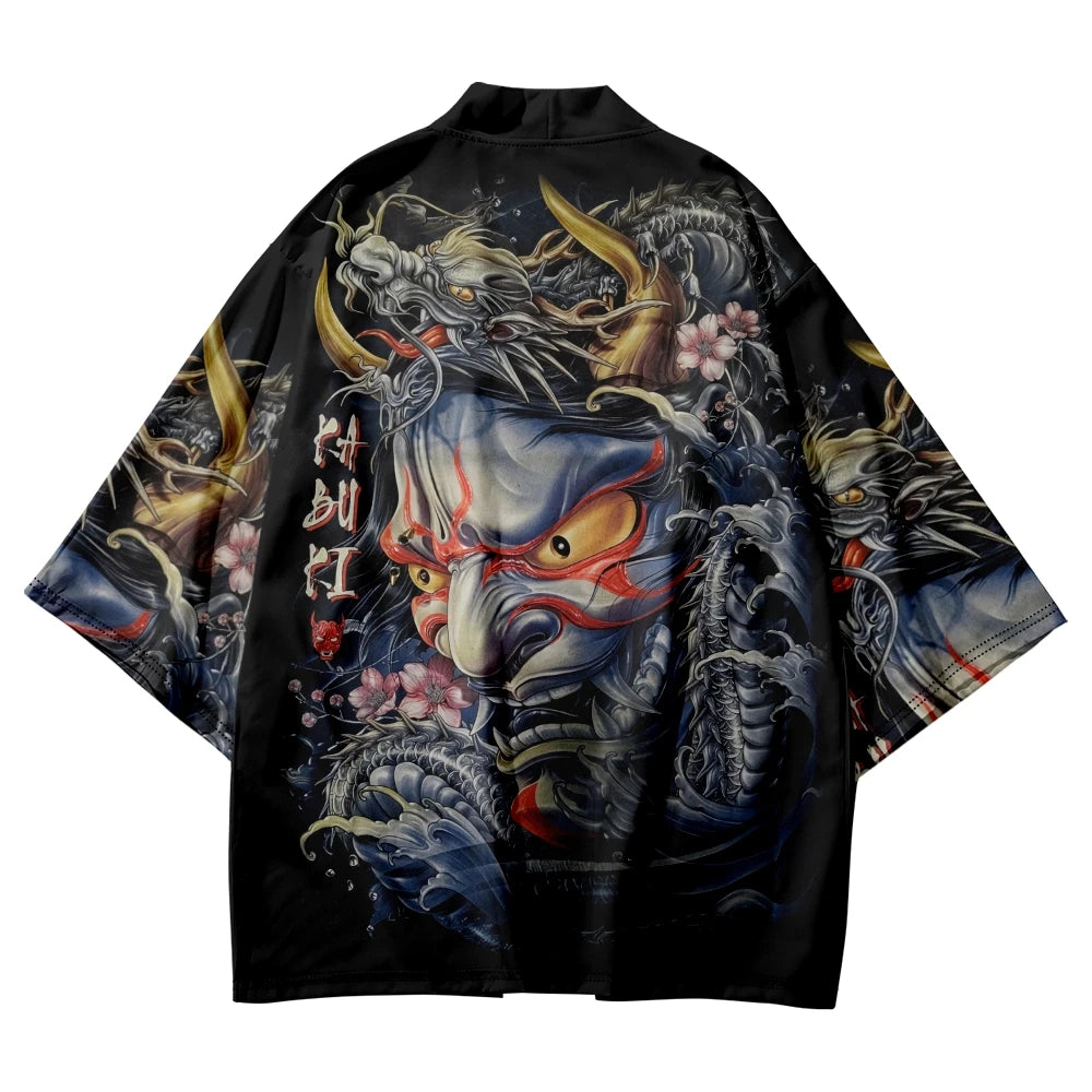 Traditional Samurai Kimono Men Japanese Anime Dragon Print Cosplay Haori Female image 0