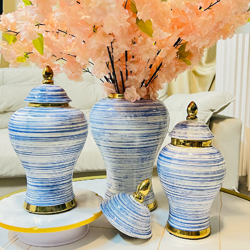 Light luxury retro electroplated gold handmade blue thread general jar vase, ne image 1