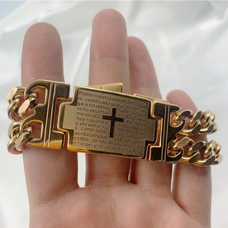 Stainless Steel Jewelry Set Gold Color Cross Cuban Chain Bracelet for Men Jesus image 6