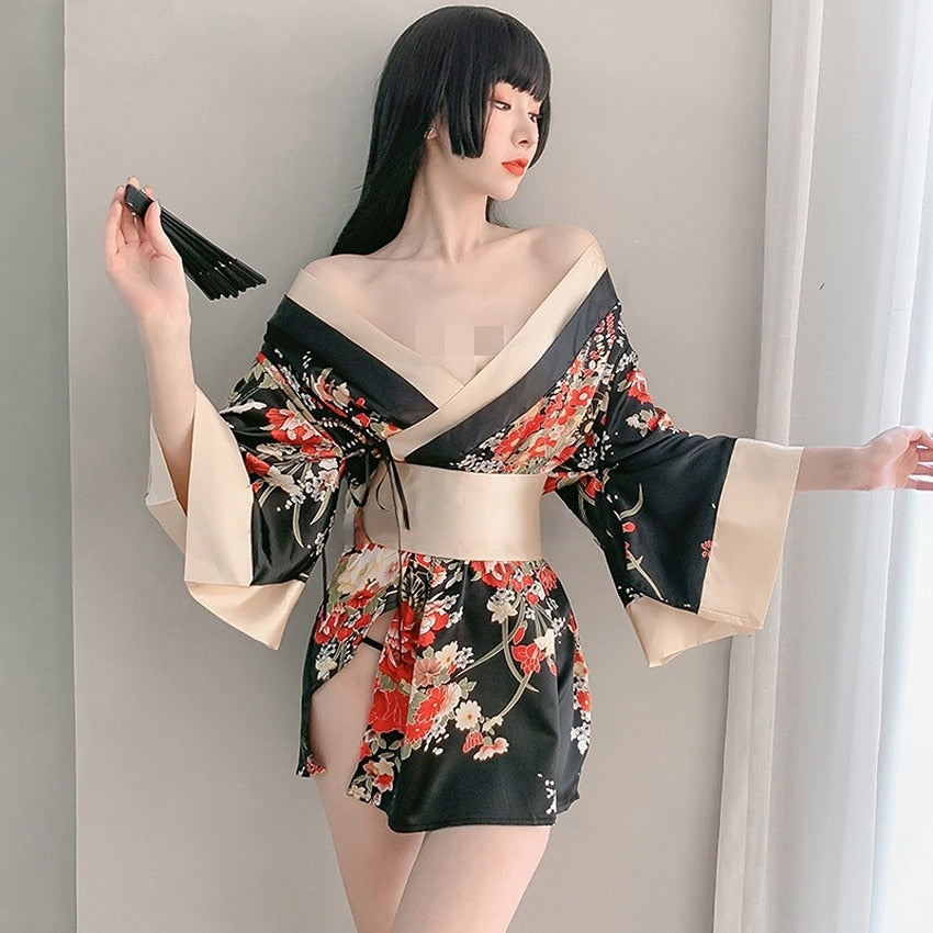 Japanese Kimono Dress for Women Cardigan Gorgeous Floral Print Yukata Asian Obi image 7