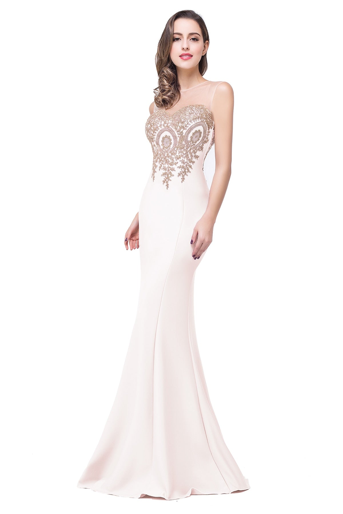 BABYONLINE Elegant Bridesmaid Dresses Maxi Floor Length Mermaid Gowns Gold Appq image 4