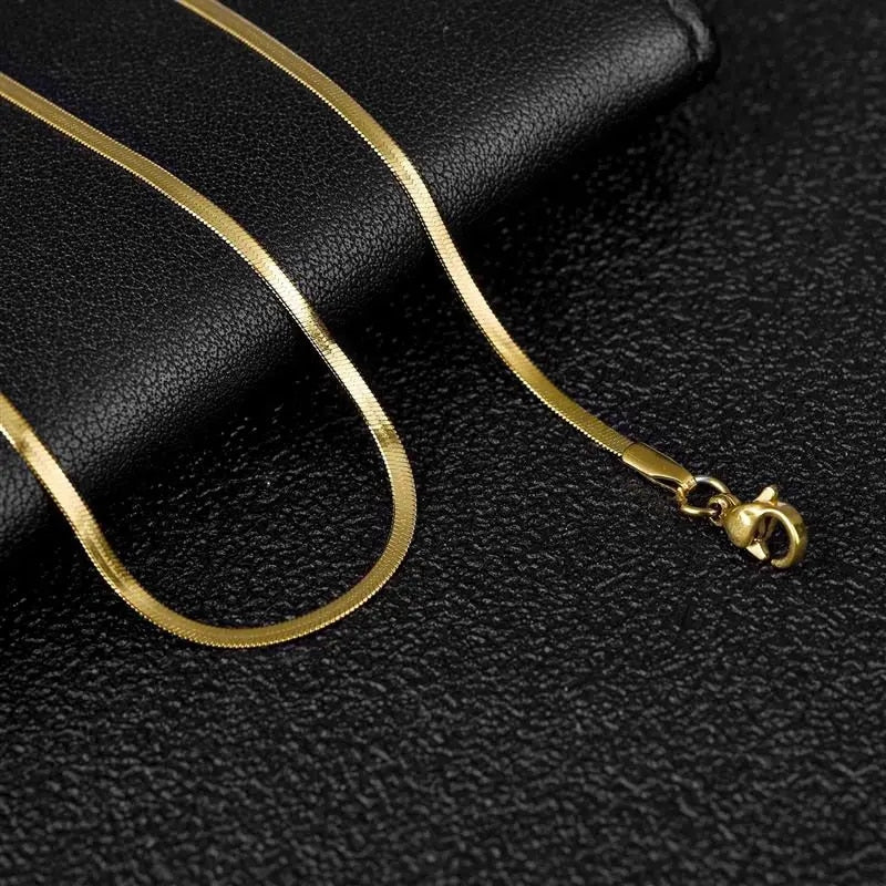 2-5mm Width Stainless Steel Flat Chain Necklace Hot Fashion Herringbone Gold Co image 9
