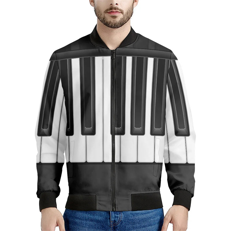 New Fashion Spring Autumn Mens Designs Clothing Stand Collar Piano Pattern Blac image 3