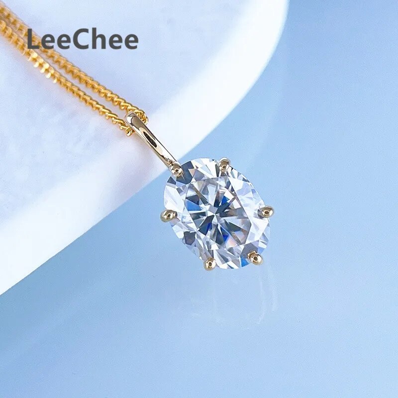 18K Gold Moissanite Pendant Real Au750 Necklace 1.5CT 6*8MM Oval Lab Diamond Fi image 3