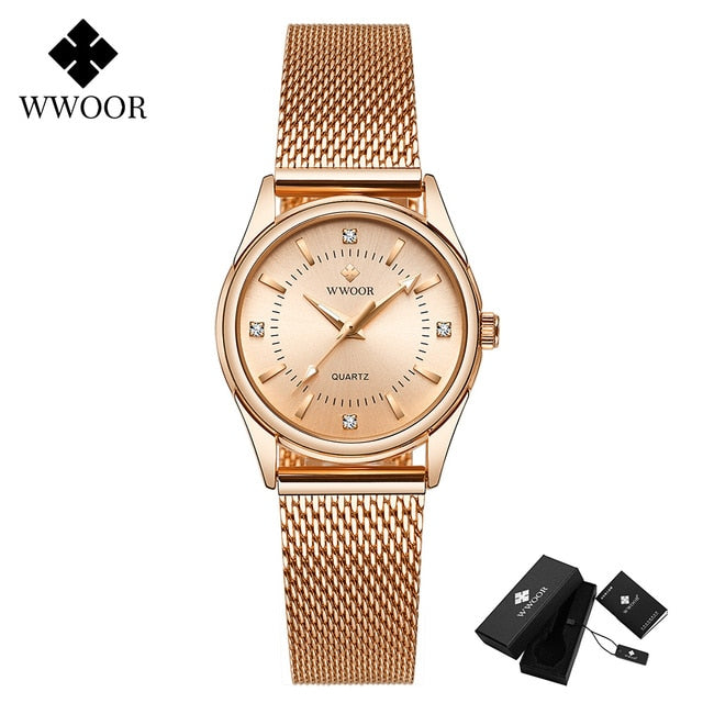 2022 WWOOR Fashion Brand Ladies Watches Luxury Diamond Rose Gold Women Bracelet image 5