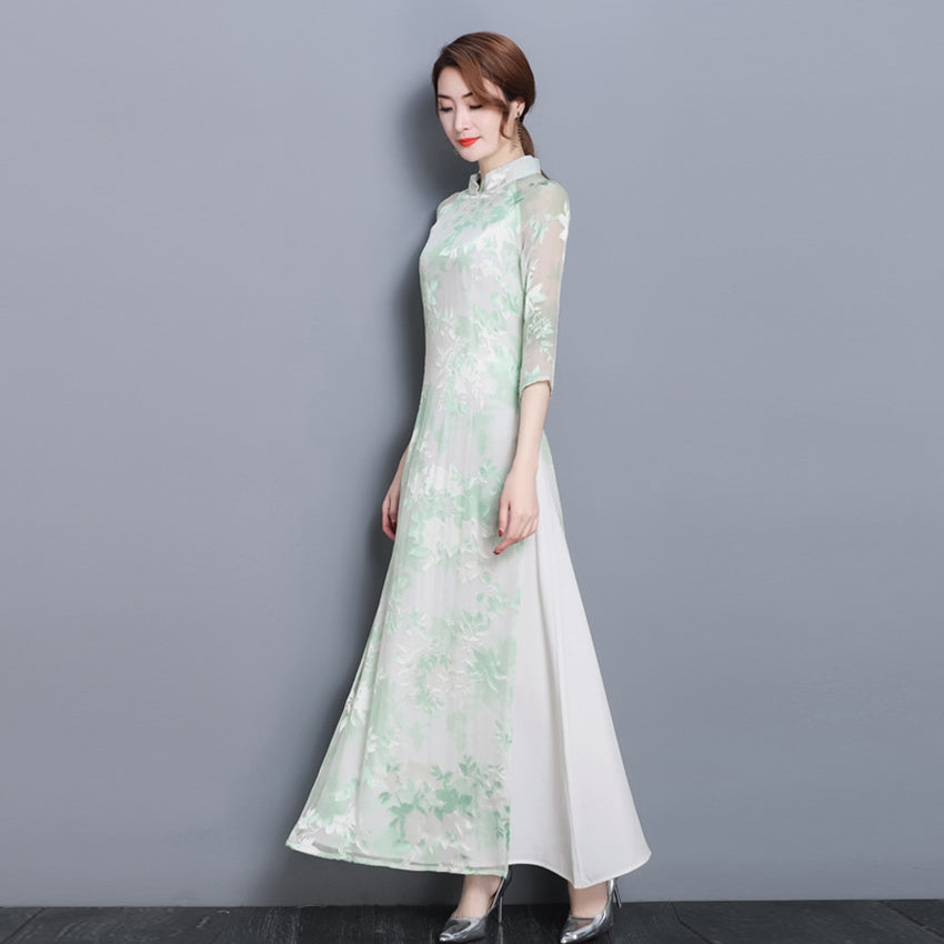 Vietnam Dress for Women Ao Dai 2022 Spring Summer New Floral Elegant Cheongsam image 7