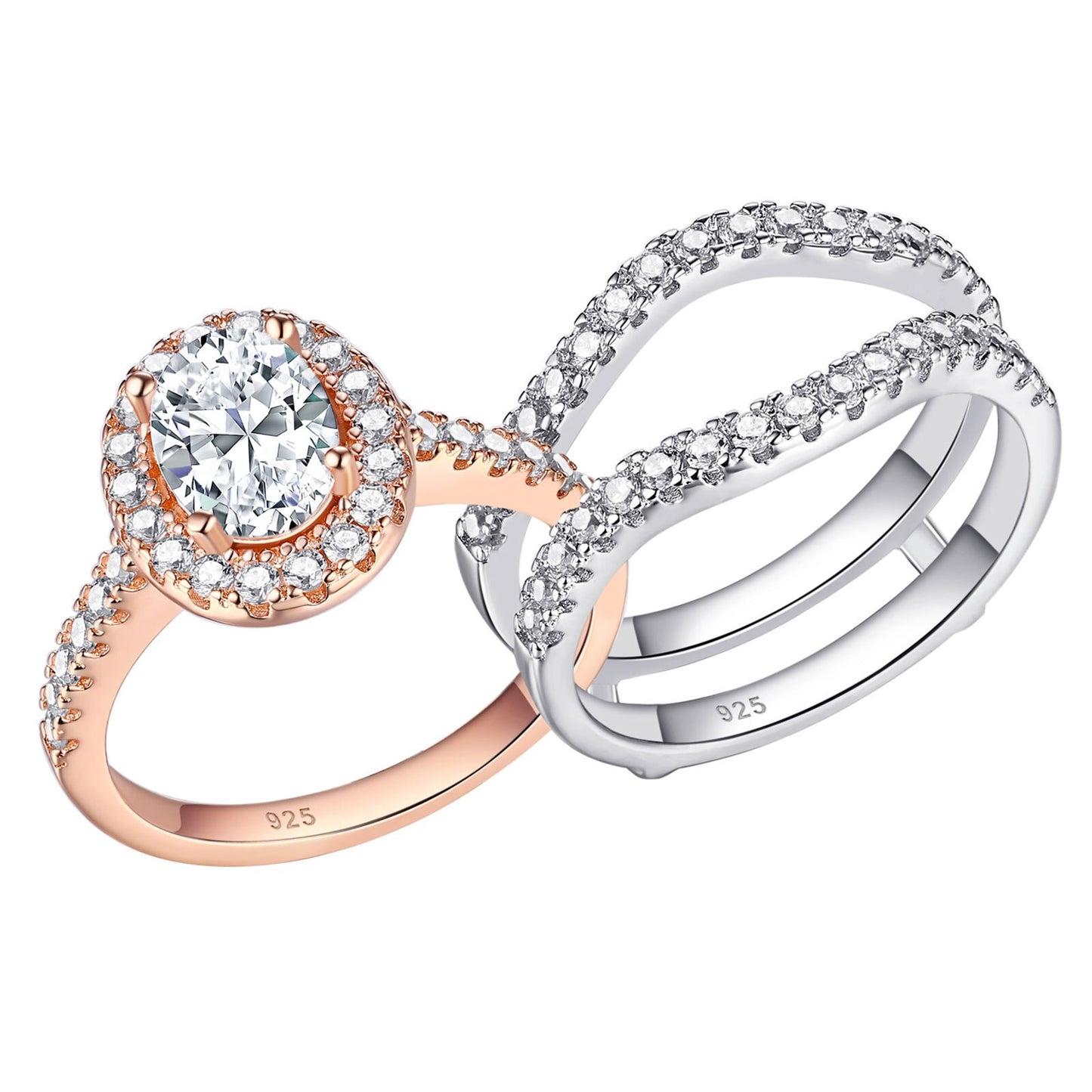 Newshe 2 Pieces Oval Pear Cut 925 Sterling Silver Rose Gold Engagement Ring image 5