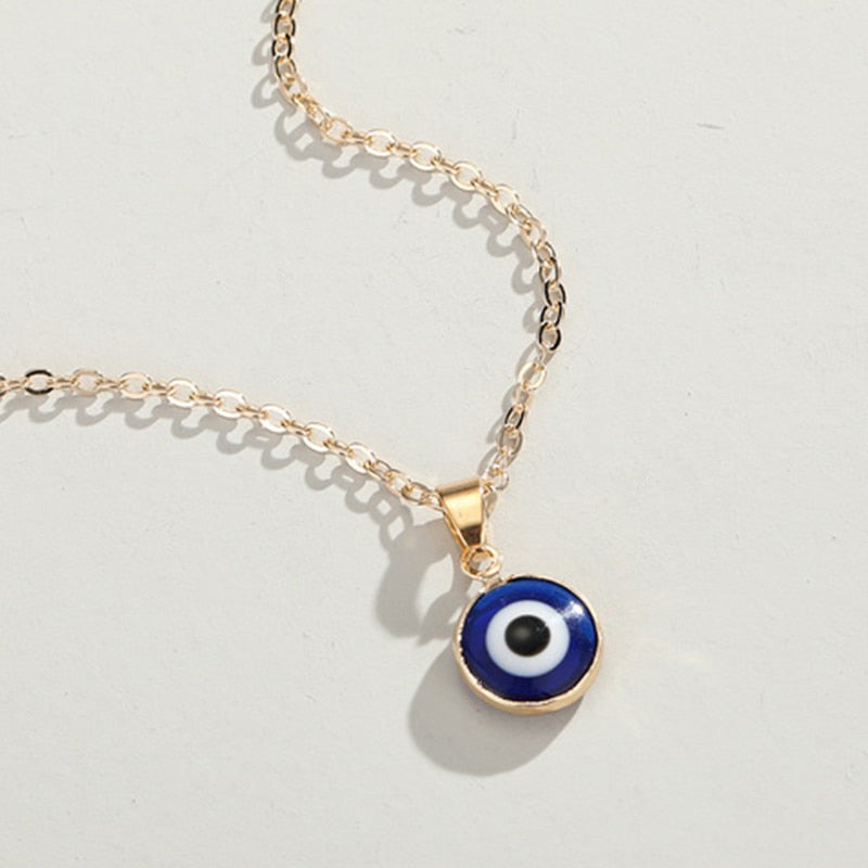 New Simple Turkish Evil Eye Pendant Necklace For Women Gold Color Clavicle Chai image 1