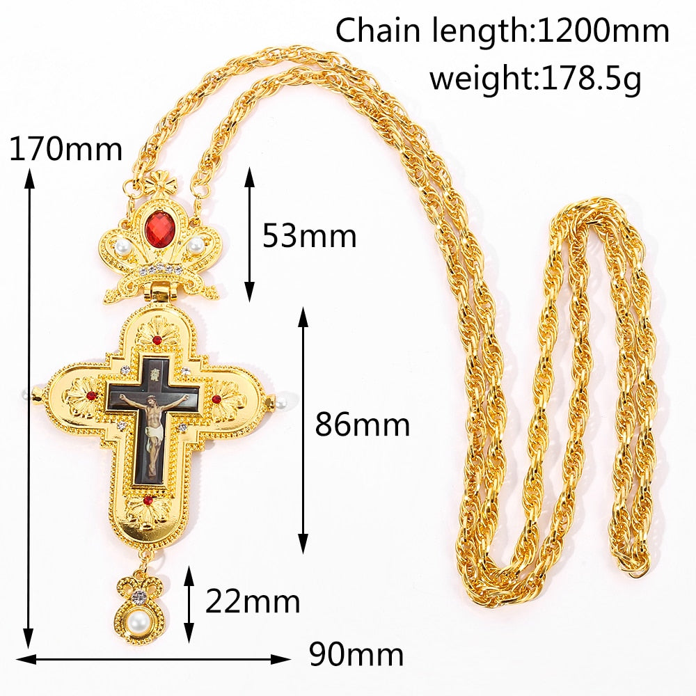 Gold Plated Pectoral Cross Christian Church Crown Necklace For Women Men image 6