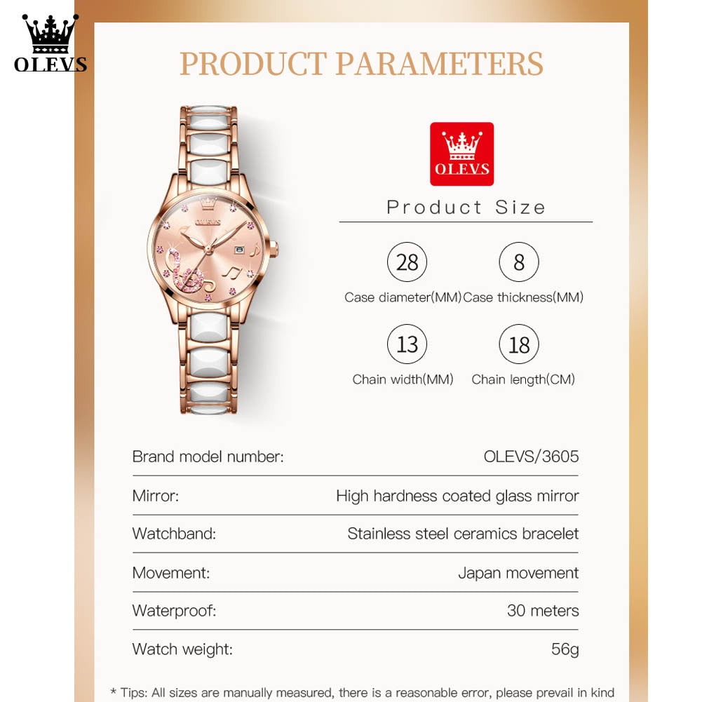 OLEVS Women Wrist Watches Rose Gold Elegant Ceramic Watchstrap Ladies image 8