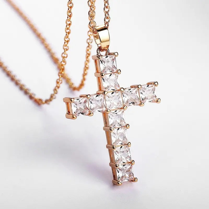 New Fashion Necklaces Female Pendants Gold Multi Color Crystal Jesus Cross Pend image 8