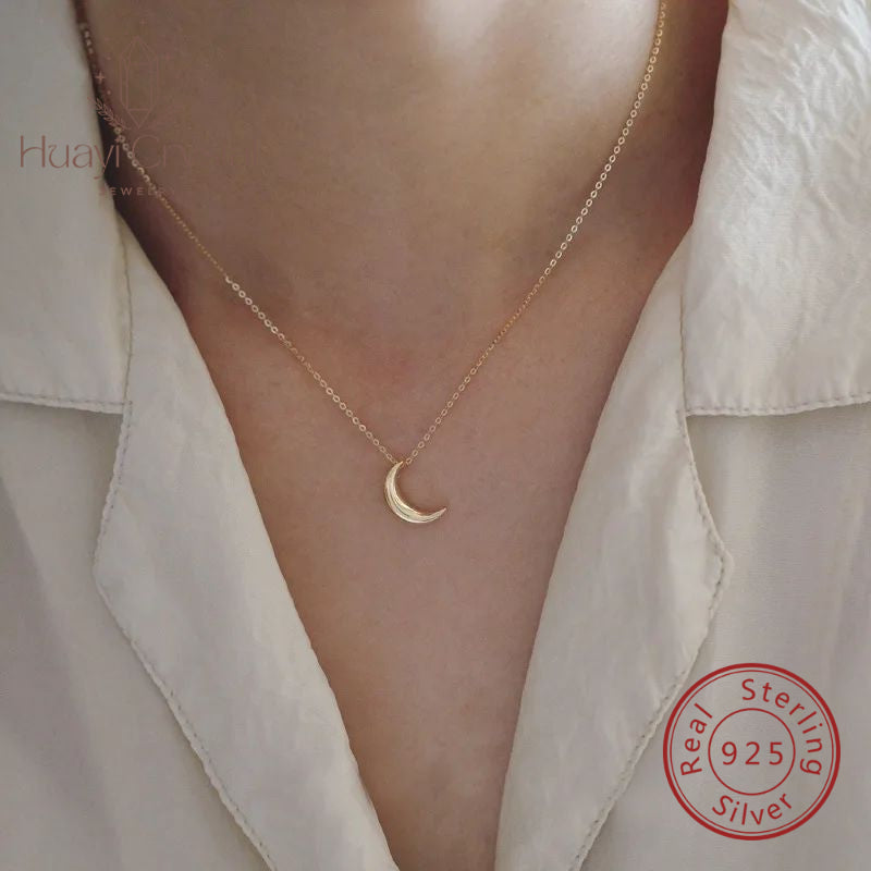 S925 sterling silver plated 14K gold necklace light plate small moon elegant en image 1