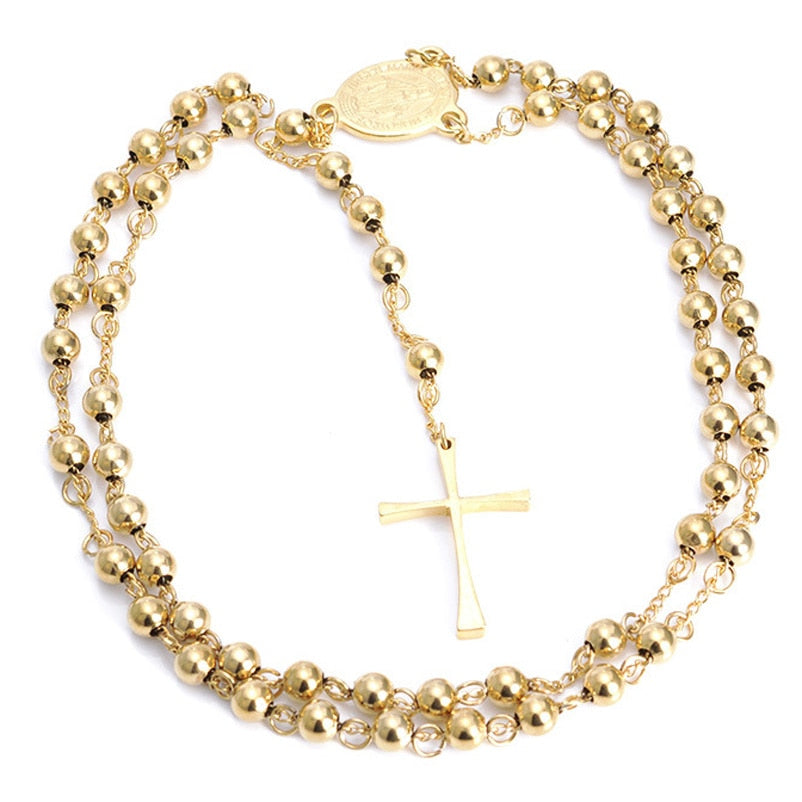 Jesus Cross Pendant Necklace Stainless Steel Gold Color For Women Religious image 5