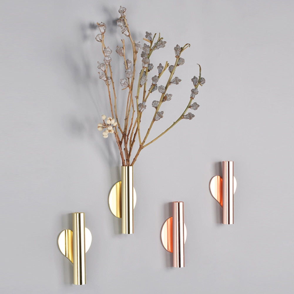 1Pcs Creative Rose Golden Stainless steel Vase Wall Holder Flowerpot Home Weddi image 6