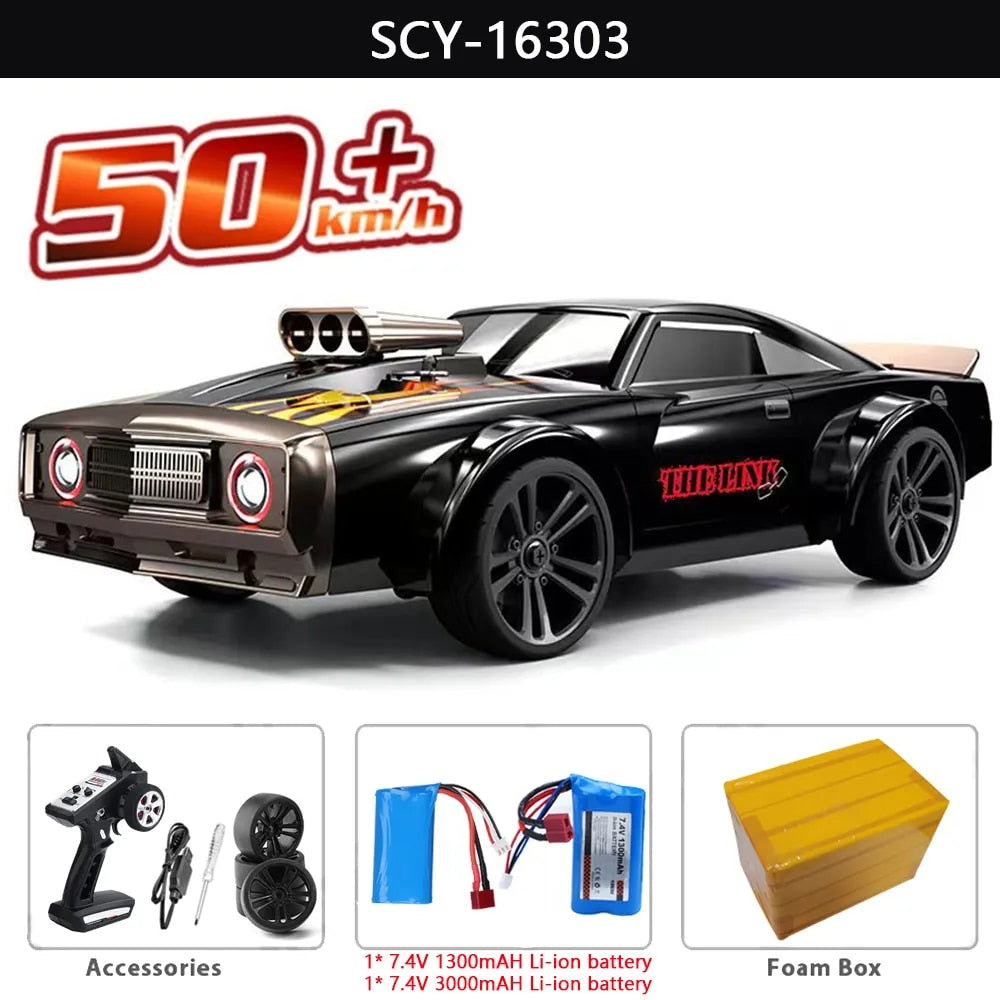 16303 1:16 50KM/H RC Car 4WD With LED Remote Control Muscle Cars High Speed Dri image 2