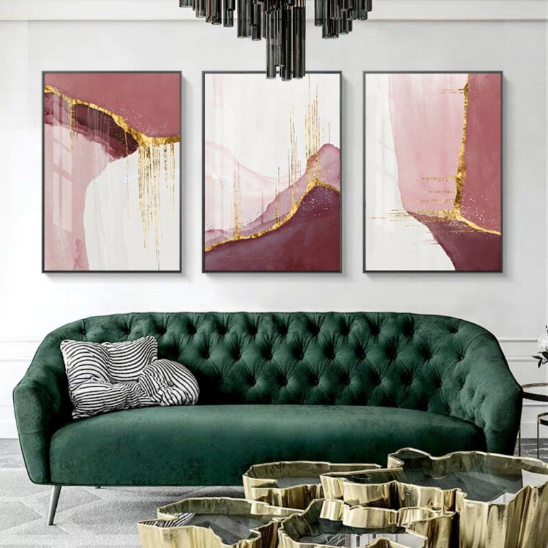 Pink Gold Ink Home Decorative Painting Abstraction Modern Art Spray Pictures B image 1
