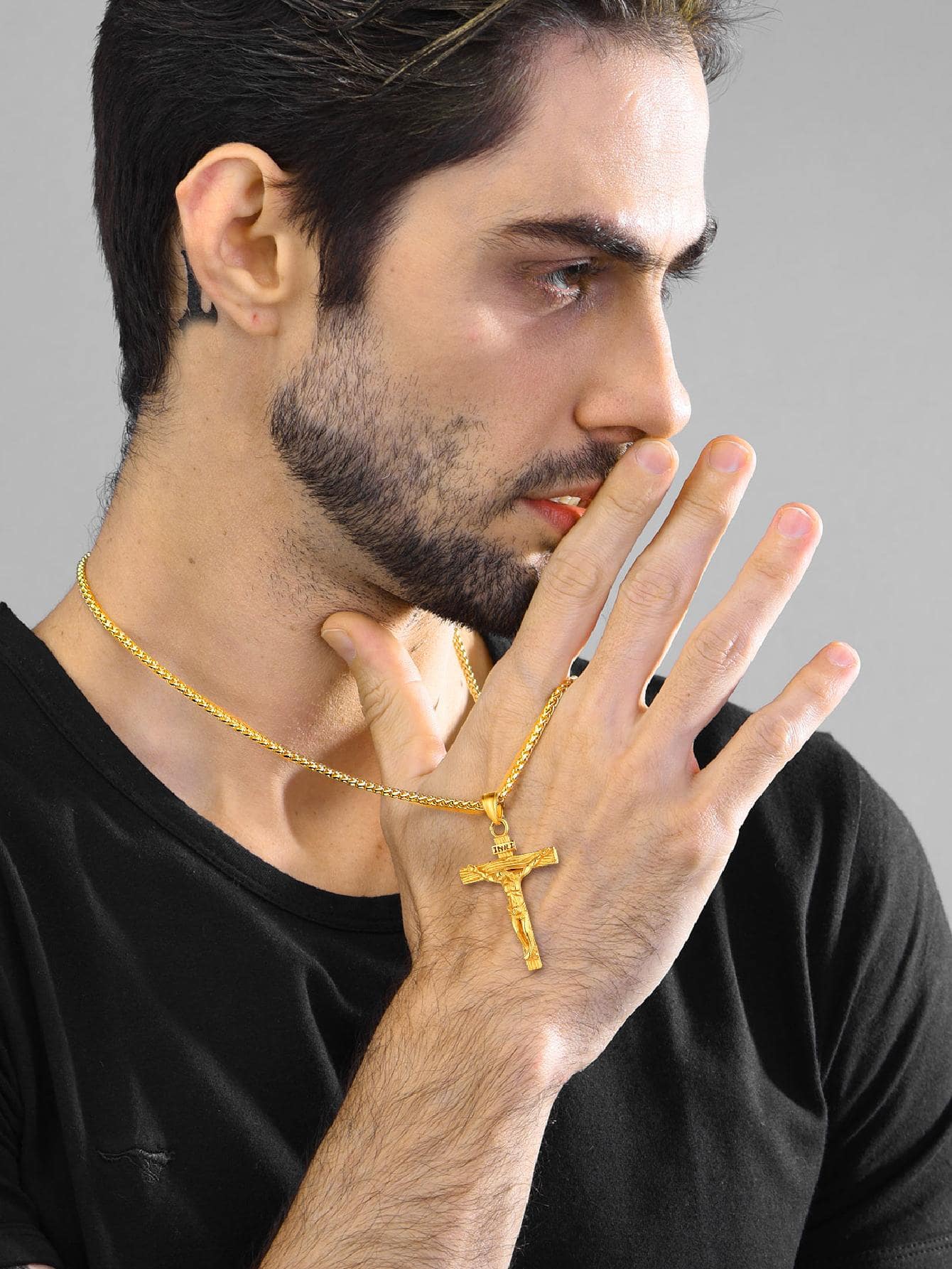 U7 Men INRI Cross Pendant Baptism Christian Jewelry Stainless Steel/Gold/Black/ image 15
