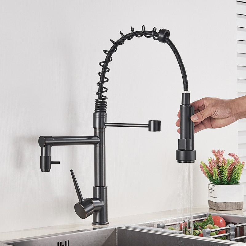 Rozin Black and Rose Golden Spring Pull Down Kitchen Sink Faucet Hot & Cold Wa image 13
