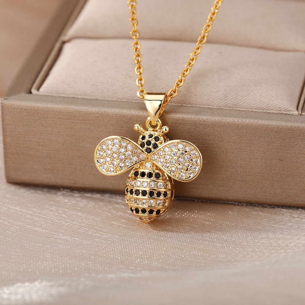 RXSMll Bee Pendant Necklace For Women Luxury Colorful Zircon Gold Plated image 6