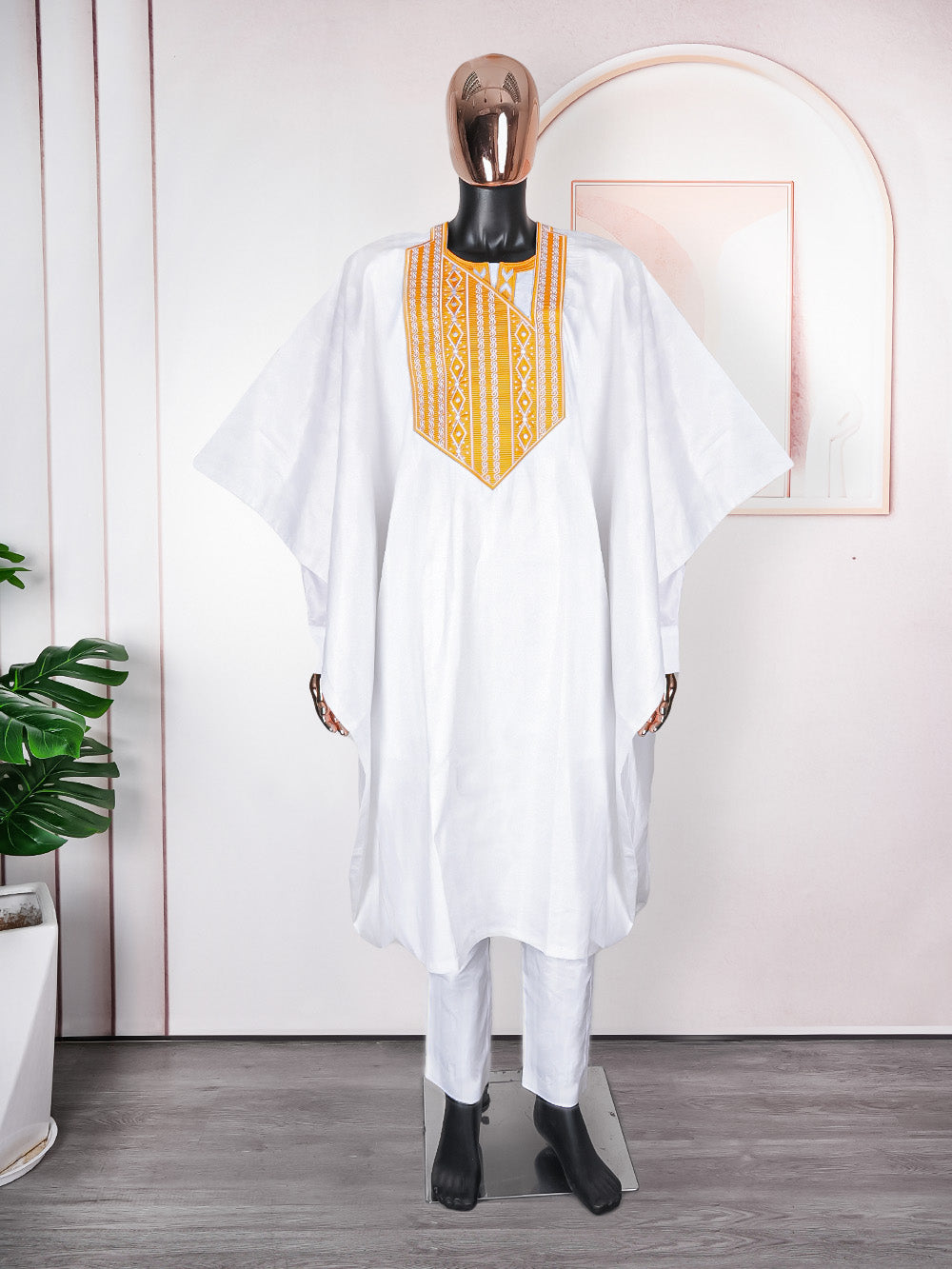 H&D New African Clothes for Men Traditional Rich Bazin Original Embroidery Wh image 3