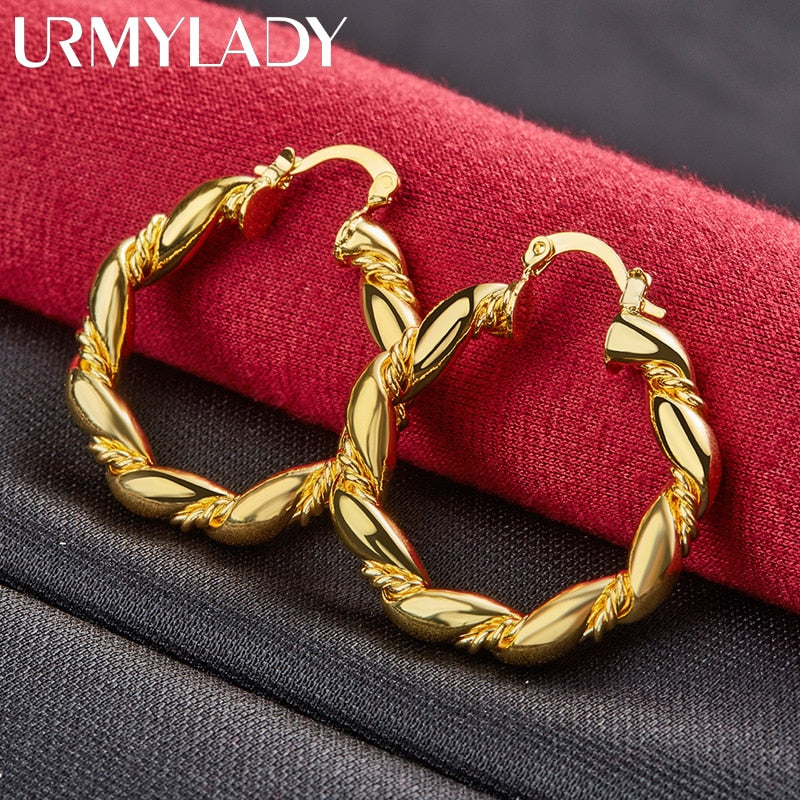 URMYLADY Round Twist Hoop Earrings 24K Gold For Women Charm Wedding Engagement image 4