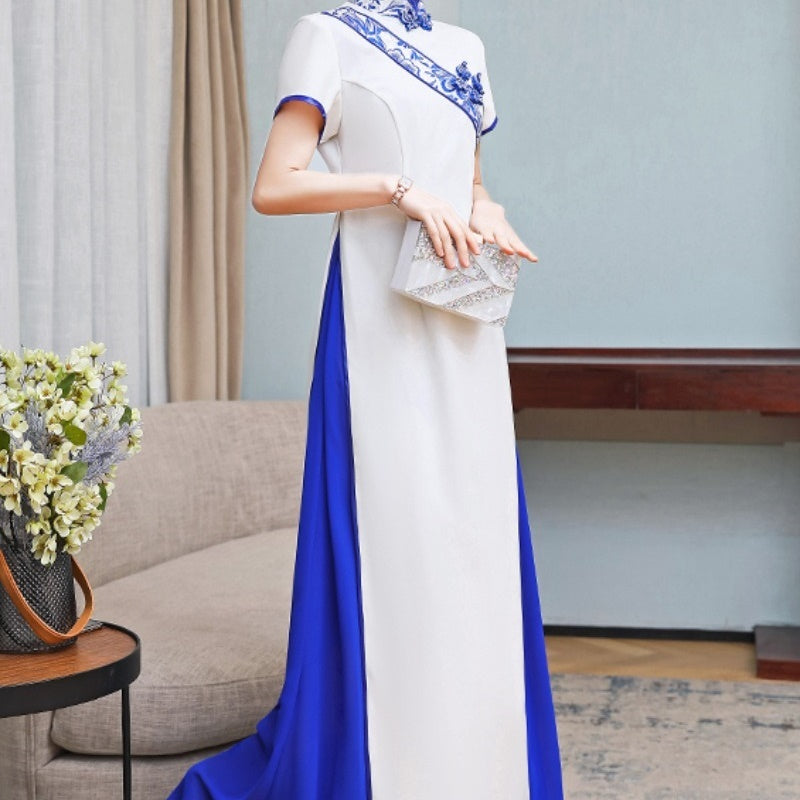 Ao Dai Dress 2020 Summer New Vietnam Dress Women Elegant Cheongsam Folk Chinese image 4