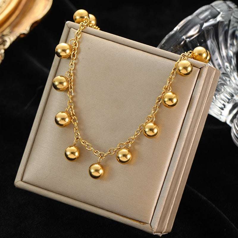 EILIECK 316L Stainless Steel Gold Color Hollow Ball Beads Pendant Necklace For image 0