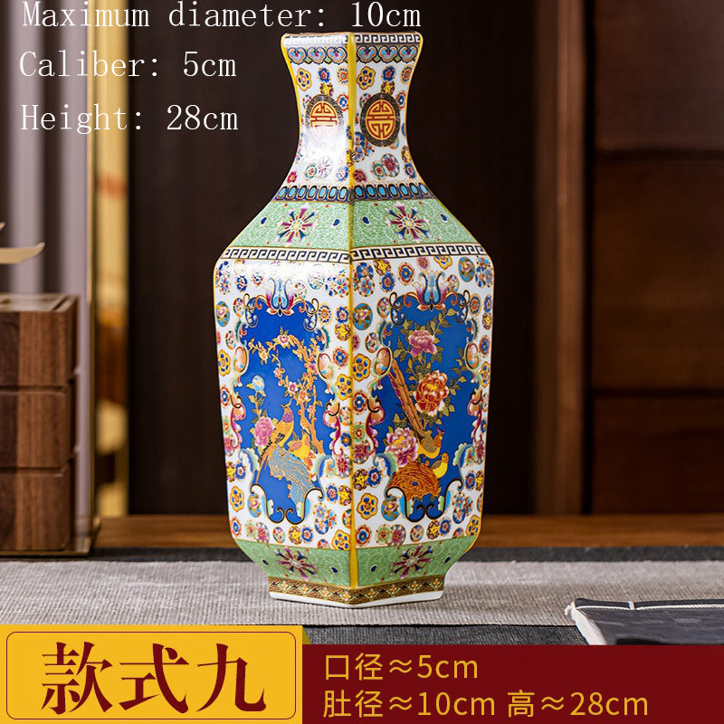 Enamel Colored Ceramic Vase Study Living Room Decoration Chinese Retro Golden S image 1