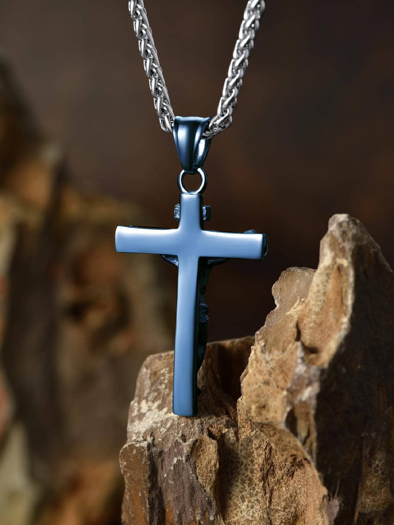 U7 Men INRI Cross Pendant Baptism Christian Jewelry Stainless Steel/Gold/Black/ image 29