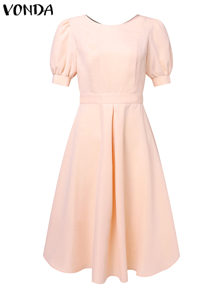 Plus Size 5XL VONDA Women Wedding Dress Sexy Backless Solid Buttons Midi Vestid image 7