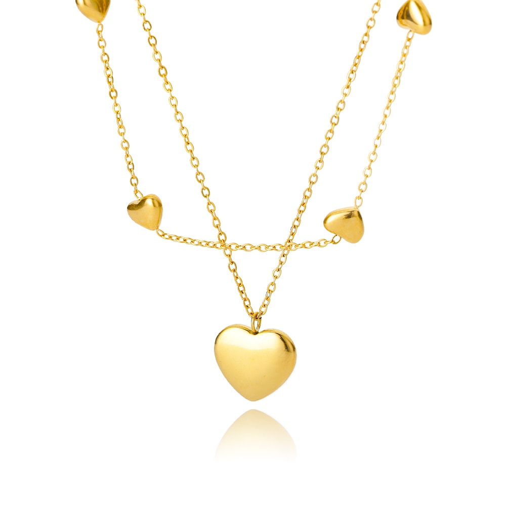Heart Necklaces For Women Stainless Steel Gold Plated Chain Zircon Heart Pendan image 4