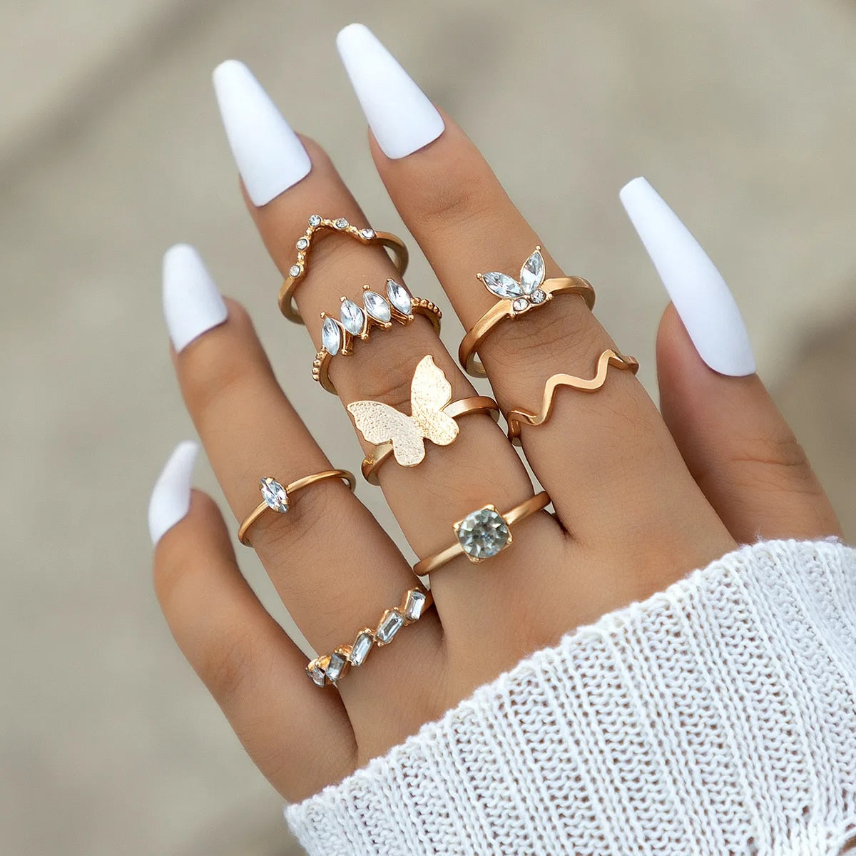 Colorful Crystal Snake Shape Ring Set For Women Fashion Butterfly Heart Gold Co image 6