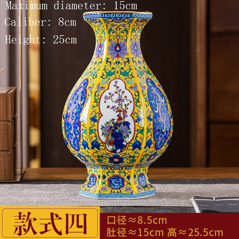 Enamel Colored Ceramic Vase Study Living Room Decoration Chinese Retro Golden S image 10
