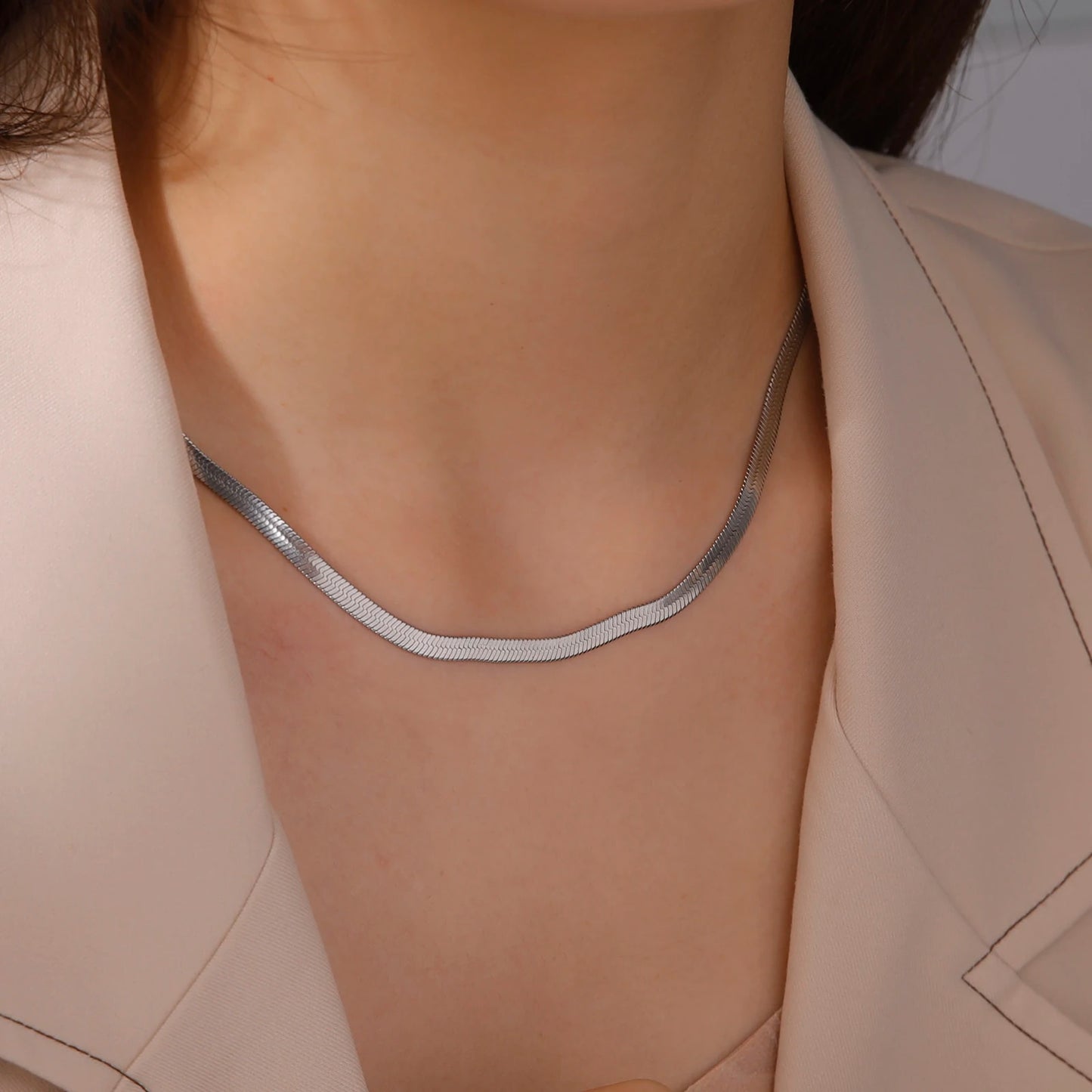 Skyrim Stainless Steel Snake Chain Necklace for Women Men Gold Color Herringbon image 3