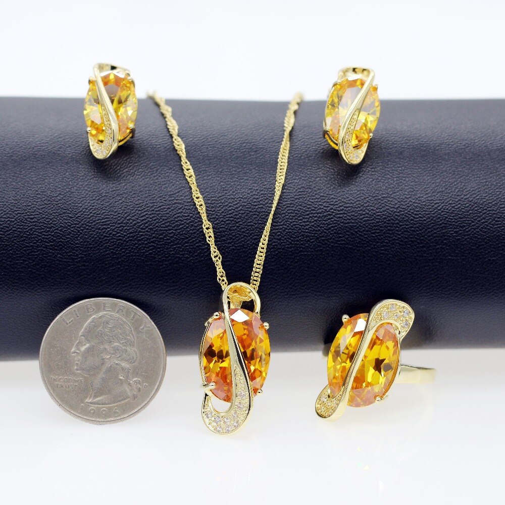 USA STOCK Uloveido Yellow Gold Color Crystal Jewelry Wedding Parure Bijoux image 5
