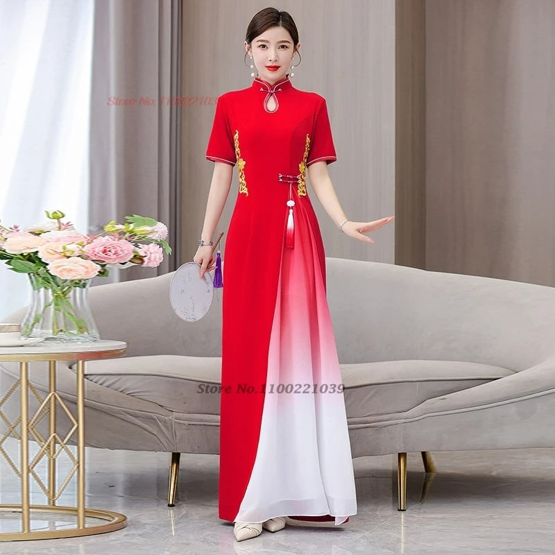 2024 vietnam aodai dress dress national flower embroidery improved dress cheong image 2