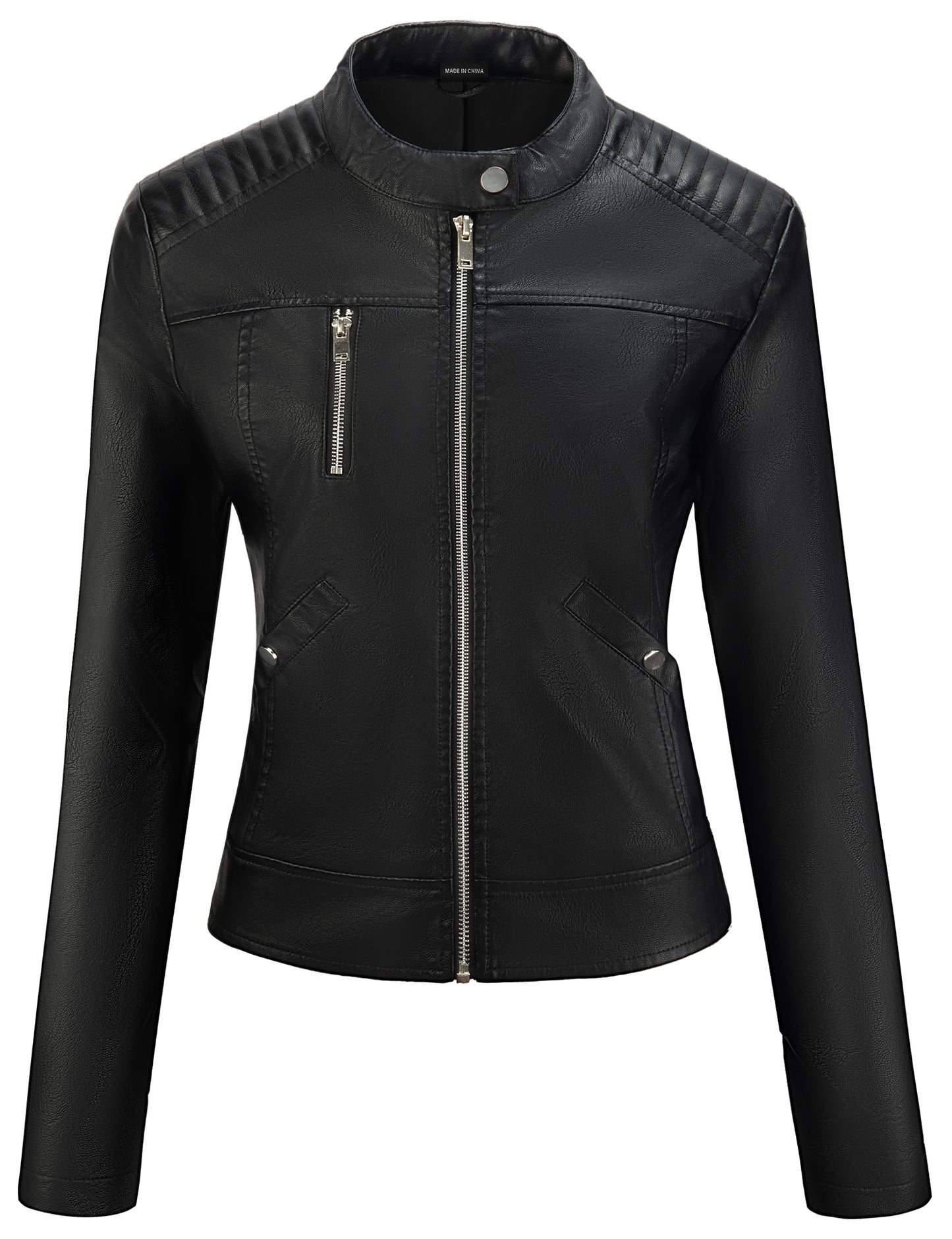 URBEST Women's Faux Leather Jacket Black Motorcycle Moto Biker Short Coat image 3