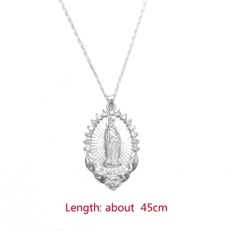 Holy Virgin Mary Pendant Necklace Religion Dainty Golden Christian Cubic image 7